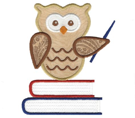 Owl And Books Applique 3 Sizes Products Swak Embroidery