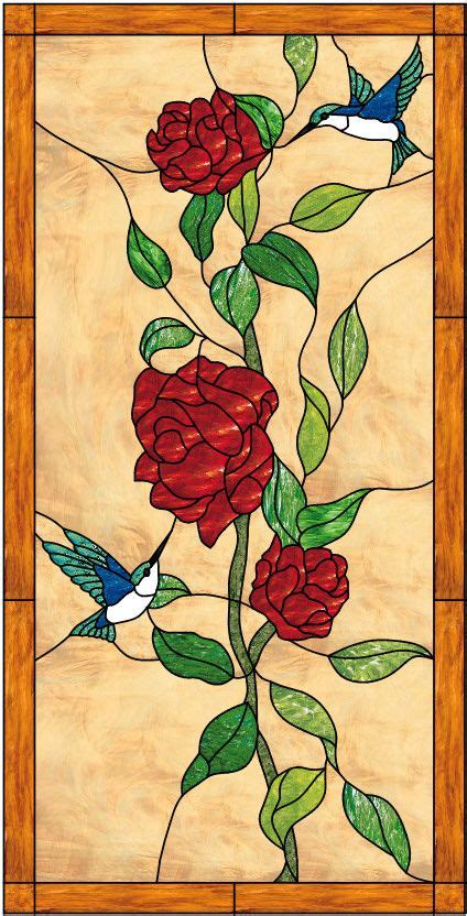 Elegant Hummingbird And Red Roses Leaded Stained Glass Window Panel In