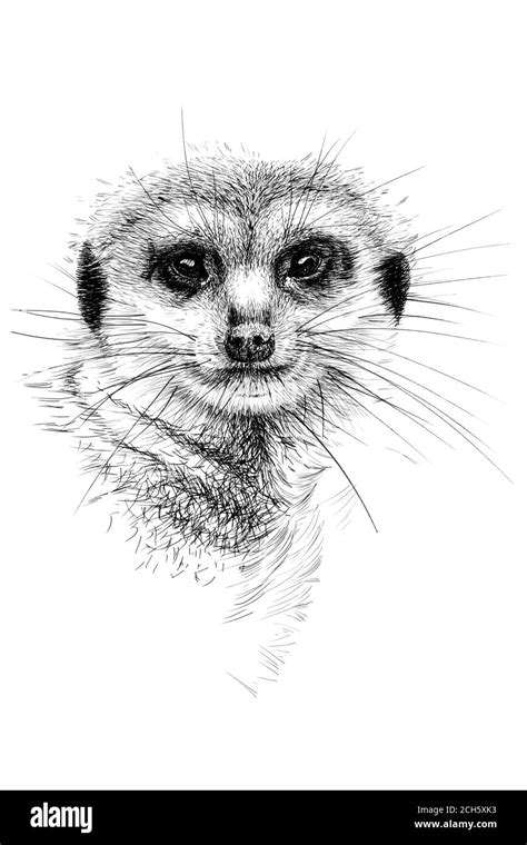 Hand Drawn Meerkat Portrait Sketch Graphics Monochrome Illustration On