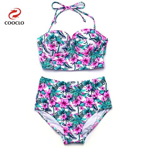 Cooclo Bikini 2019 Hot Sale High Waist Sexy Bikini Set Bandeau Top Floral Print Women Swimwear