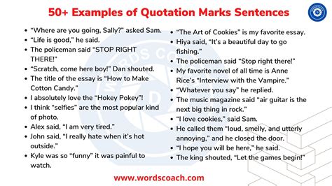 50 Examples Of Quotation Marks Sentences Word Coach