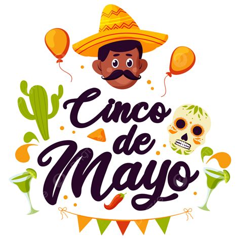 Cinco De Mayo Texto Festivo Mexicano Con Lindo Personaje Con Sombrero Y