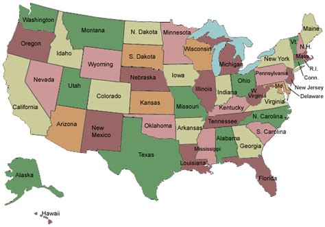 50 States Map Labeled Map Of The World