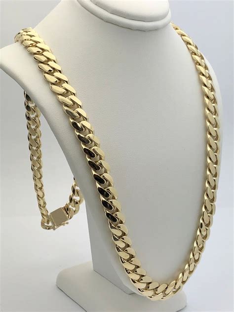 Mens 10k Yellow Gold Solid Heavy Miami Cuban Chain Necklace 24 104mm