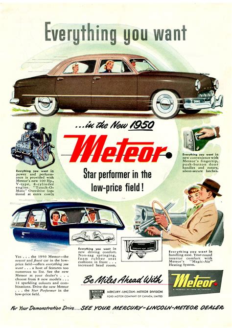 Meteor Car Advertisement Poster 1950 Ad Car Car Ads Vintage Cars