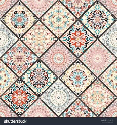Luxury Oriental Tile Seamless Pattern Colorful Stock Vector Royalty