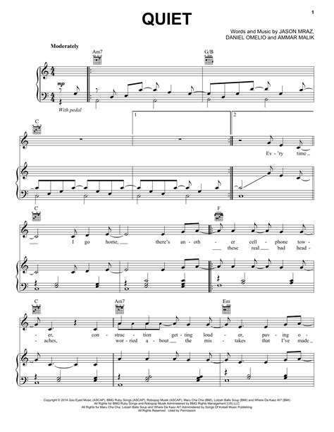 Quiet Sheet Music Jason Mraz Piano Vocal And Guitar Chords Right