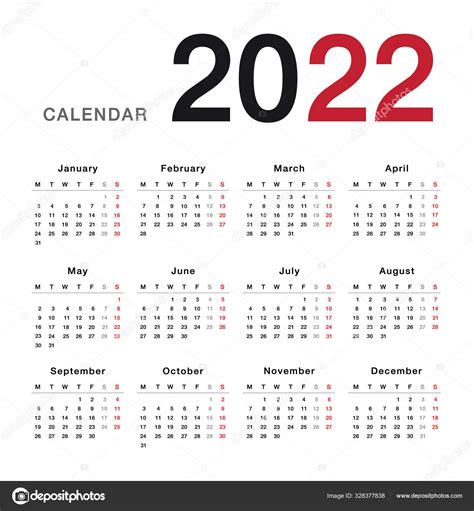 2022 Calendar Horizontal Calendar Template On Stock Vector Zohal
