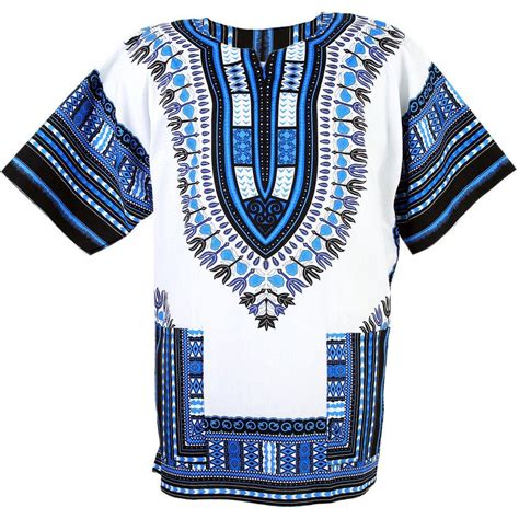 White And Blue African Dashiki Shirt African Shirt Dress African