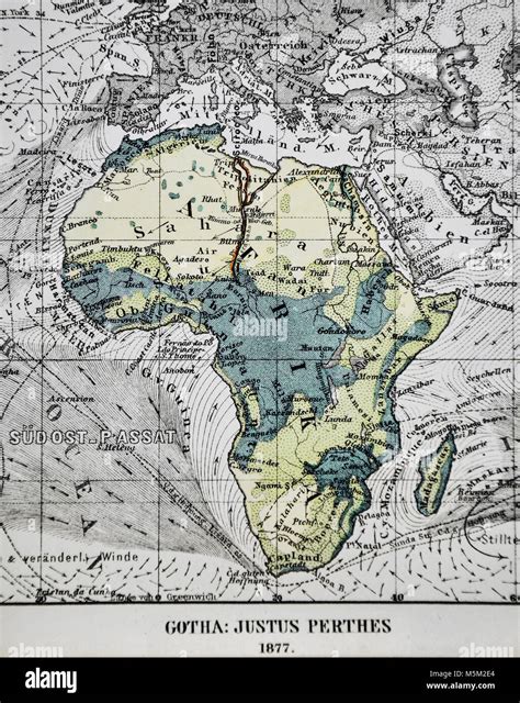 1877 Petermann Mittheilungen Physical Map Of Africa Showing Ocean