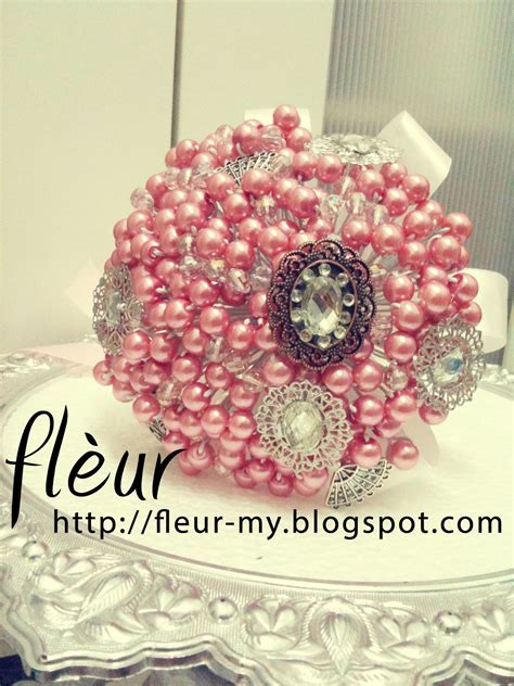 Pink Pearl And Brooch Bouquet For Afiana Flèur