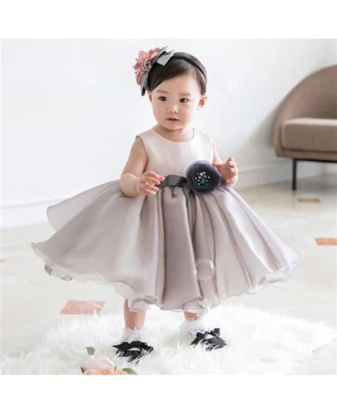 Light Grey Organza Baby Flower Girl Dress Toddler Formal Dress Tg7132