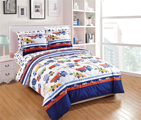 Product titlemainstays kids solid reversible microfiber daybed comforter set, navy blue/light blue. Mk Home 7pc Full Size Comforter Set for Boys Trucks ...