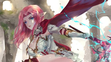 Anime Girl Fantasy Elf Warrior Pink Hair 4k 62347
