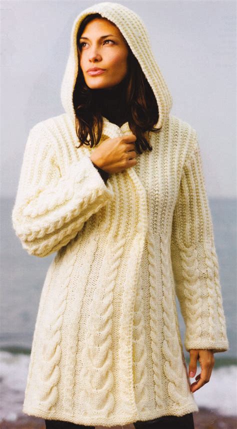 chunky graduated cable hooded aran style jacket knitting pattern sm xl 5392541727016 ebay