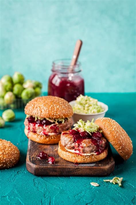 Turkey Burger With Cranberry Sauce Stock Photo Image Of Foodporn