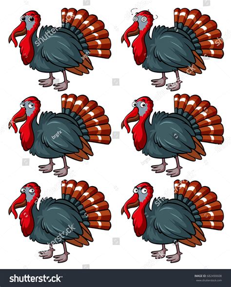 Wild Turkey Different Emotions Illustration Stock Vector Royalty Free