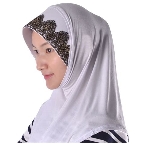 hawei home arabic muslim keffiyeh scarf wrap lace paillette ornament turban white white