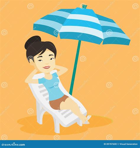 Woman Relaxing On Beach Chair Vector Illustration Stock Vector