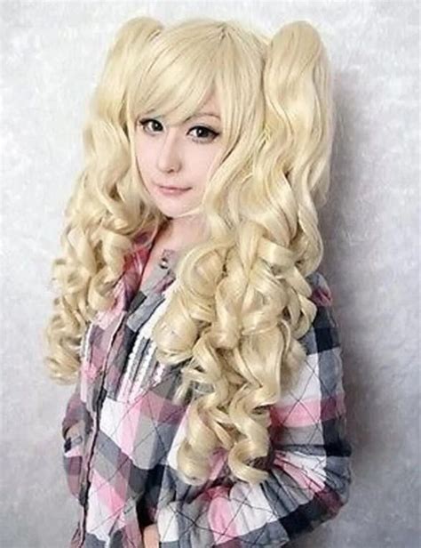 Sxy Hot Sell Free Shipping Blonde Curly Pigtails Pony Tails Adult Wig