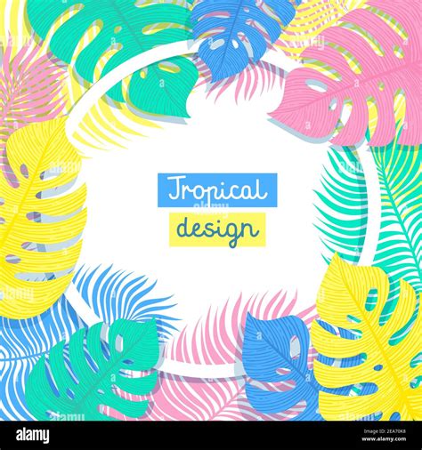 Tropical Flowers And Palms Summer Background With Copy Space Flat