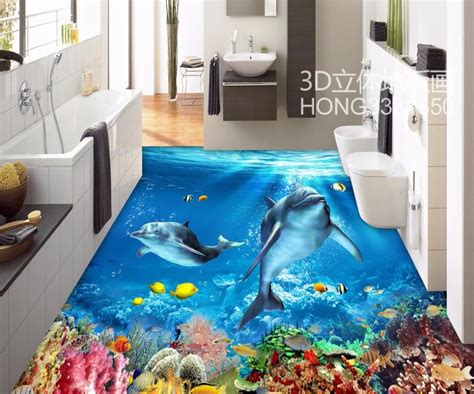 Dolphin 3d Underwater World Flooring Bathroom Floor Wallpaper Pvc Self