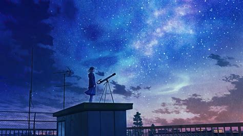 Stargazing Starry Night Sky Anime Scenery 4k 6