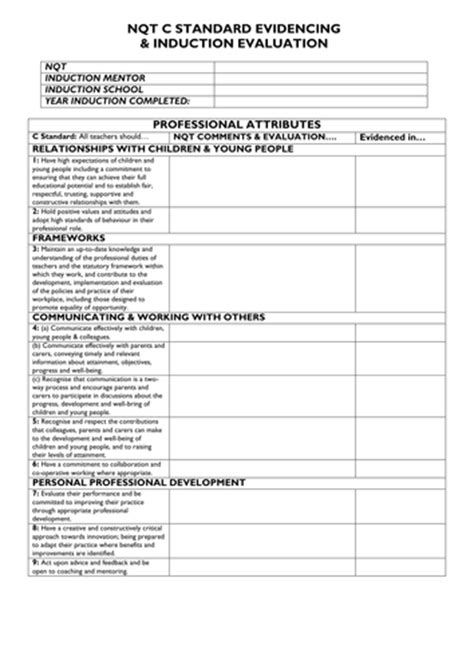 nqt induction review form  esharratt teaching resources