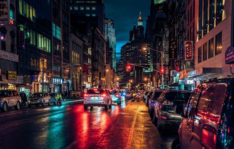 Photo Wallpaper Night Lights Street New York Manhattan New York