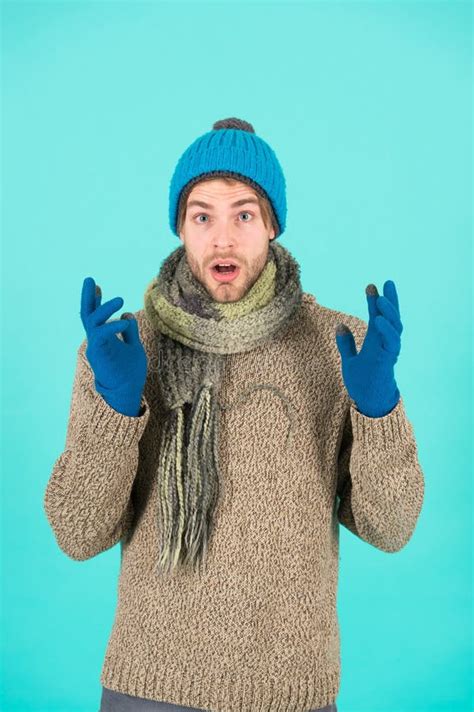 Shocked Man Feeling Cold In Winter No Flu Winter Weather Forecast