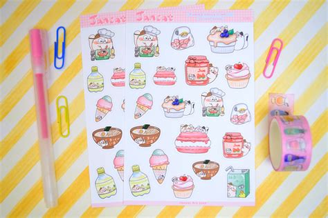 Jancat Kawaii Journal Sticker Sheet Food Illustration Cute Etsy