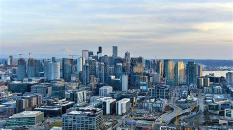 Downtown Seattle Washington At Sunset In March Stock Photo Image Of