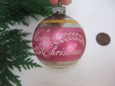Vintage Pink Mercury Glass Shiny Brite Stencil Stripe Merry Christmas