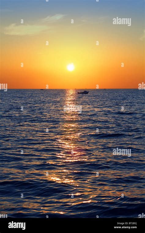Blue Golden Sunrise Seascape Sea Ocean Red Golden Colorful Stock Photo