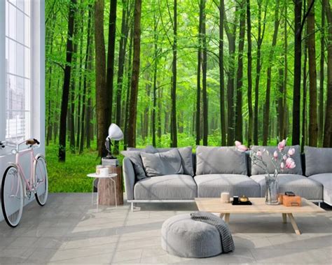 Beibehang Modern Fresh Forest Woods Landscape Murals Tv Living Room