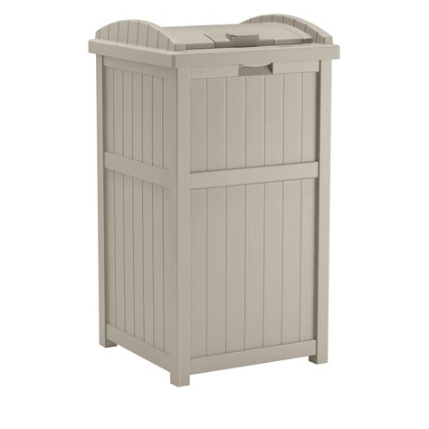 Suncast Outdoor Hideaway Trash Container For Patio Taupe 33 Gallon