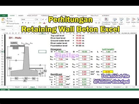 Perhitungan Retaining Wall Beton Excel Youtube