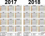 2017-2018 Two Year Calendar - Free Printable Microsoft Word Templates