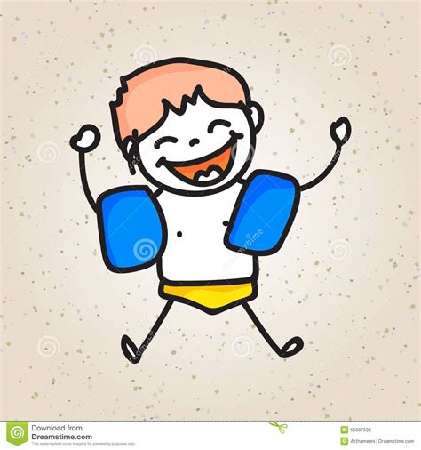 Hand Drawing Cartoon Baby In Swimming Suit Stock Vector