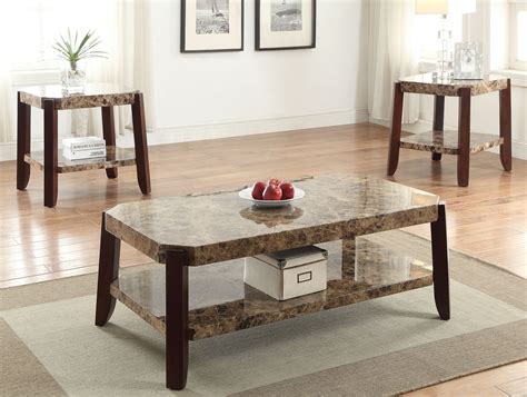 Coffee Table Faux Marble And Brown Veneer Faux Marble And Brown