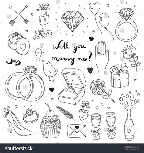 Hand Drawn Vector Wedding Set Love Doodles Journal Doodles Mini