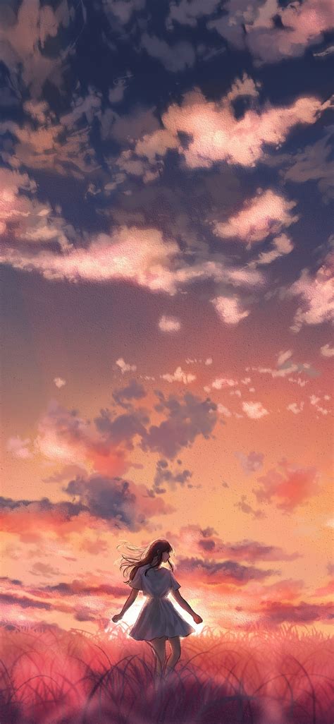 Wallpaper Orange Sky Anime Sunset Field Anime Girl Resolution
