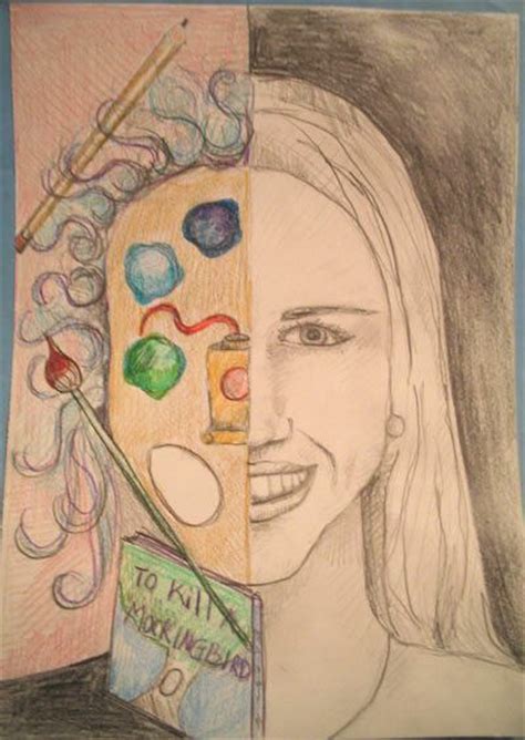 Art Lesson Split Face Colored Pencil Self Portrait