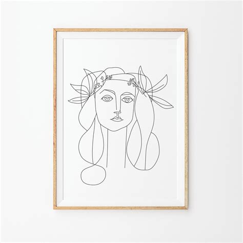 Pablo Picasso Line Drawing Print Line Art Female Face Etsy