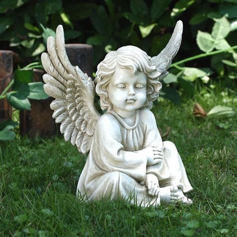 Sitting Angel Cherub Garden Statue Lawn Memorial Decor Angel Decor