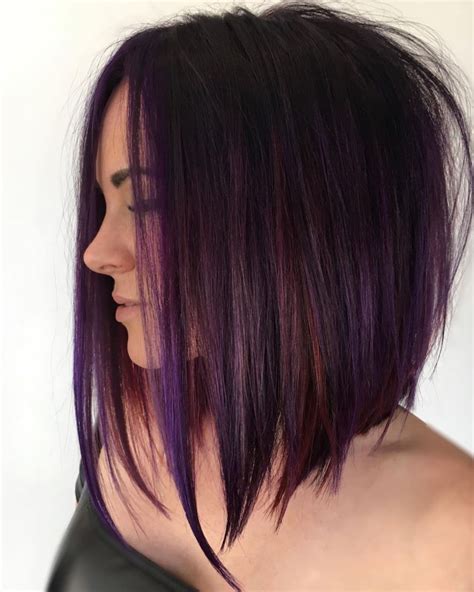 Purple Tinted Brunette Lob Hair Styles Bob Hairstyles Hair Lengths