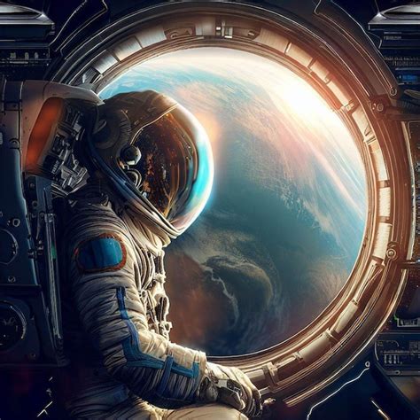 Premium Ai Image An Astronaut Sits In A Spaceship Looking Out Of A