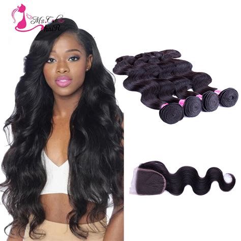 Brazilian Body Wave 4 Bundles With Closure 7a Unprocessed Virgin Human Hair With Closure Queen