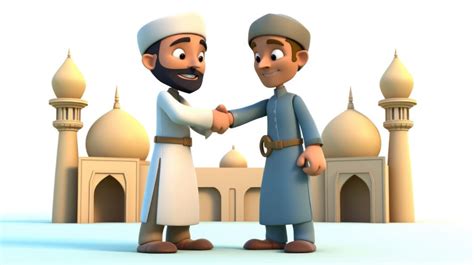 Avatar De Dessin Animé Adorable Dhommes Musulmans Se Serrant La Main