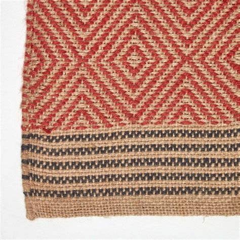 Hand Woven Geometric Patterned Red Black Jute Rug